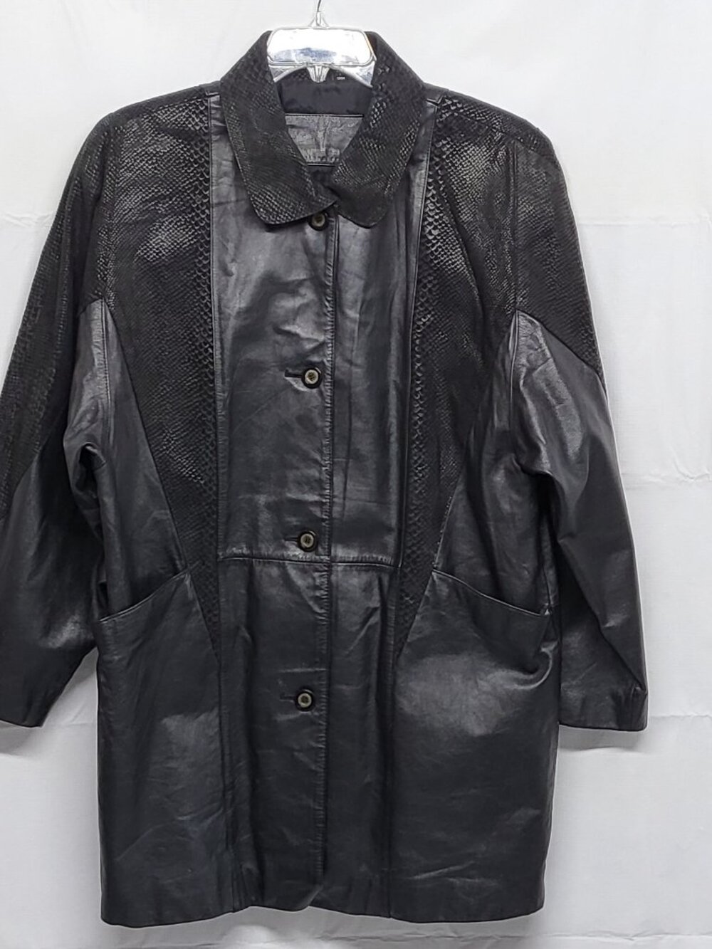 Vintage Jacqueline Ferrar Genuine Leather Tench Coat Womens Large Snake Print